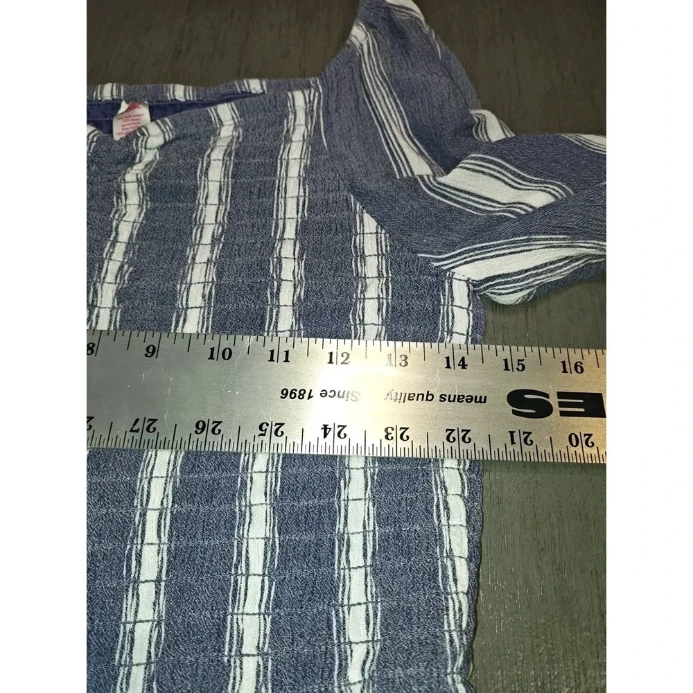 Justice Girls Size 14 Blue White Striped Long Sleeve Romper Smocked Bodice...